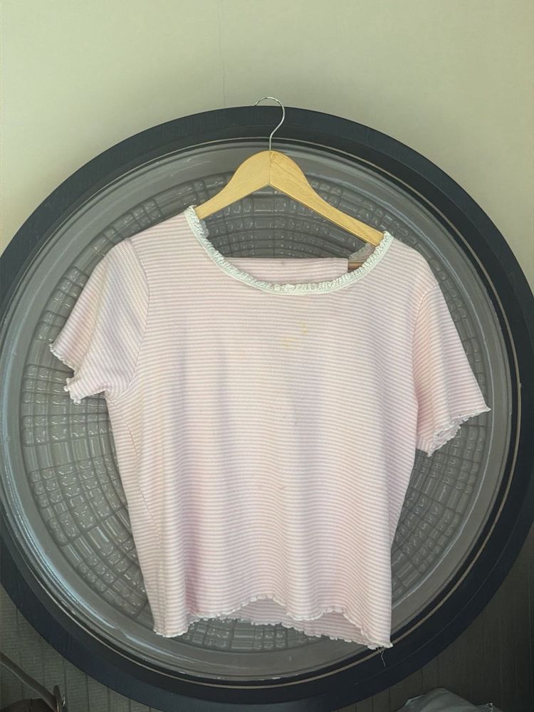 Pink Striped Cropped Top