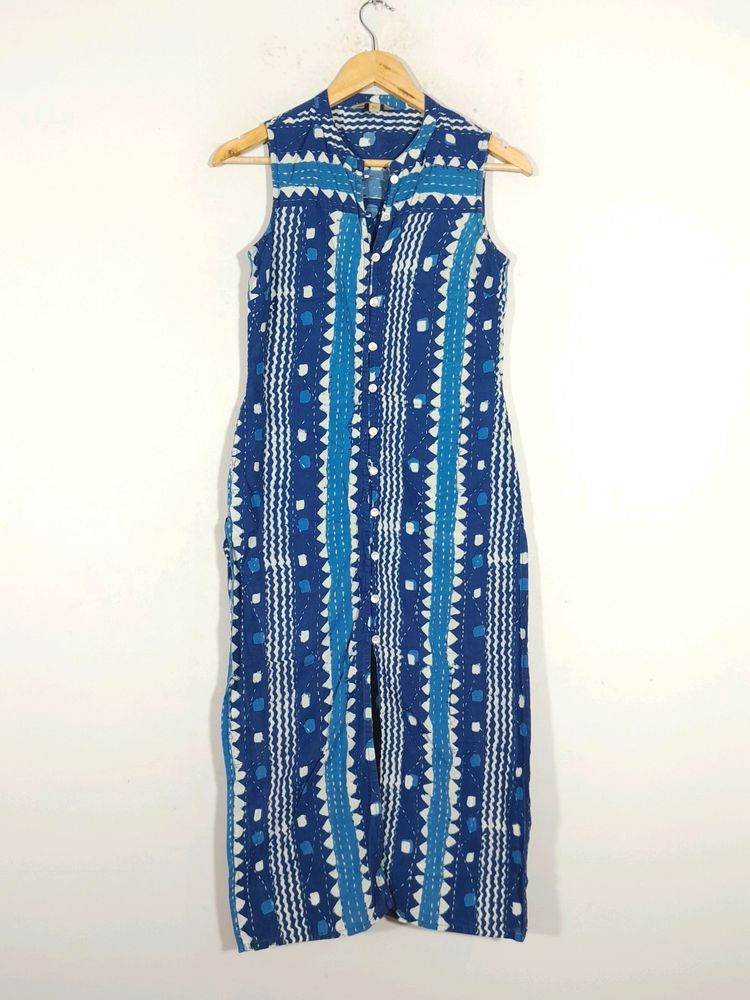 Blue Printed Stright Fit Kurta  (Women's)