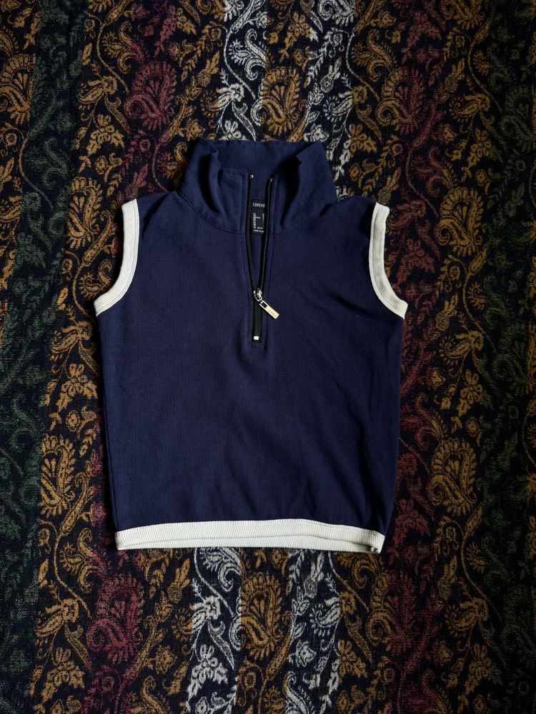 Navy Blue Sleeveless Quarter Zip Top