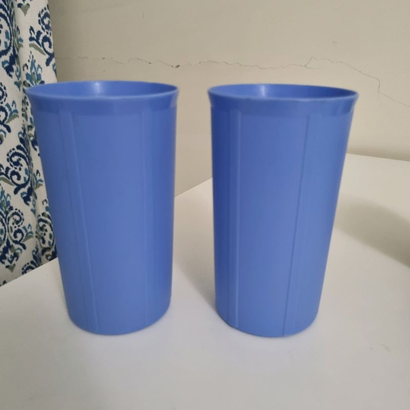 Vintage Blue Plastic Tumblers - Set of 2