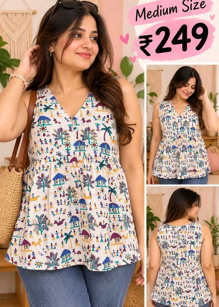 Boho Print Sleeveless Kurta Top 34"-36" Size S-M