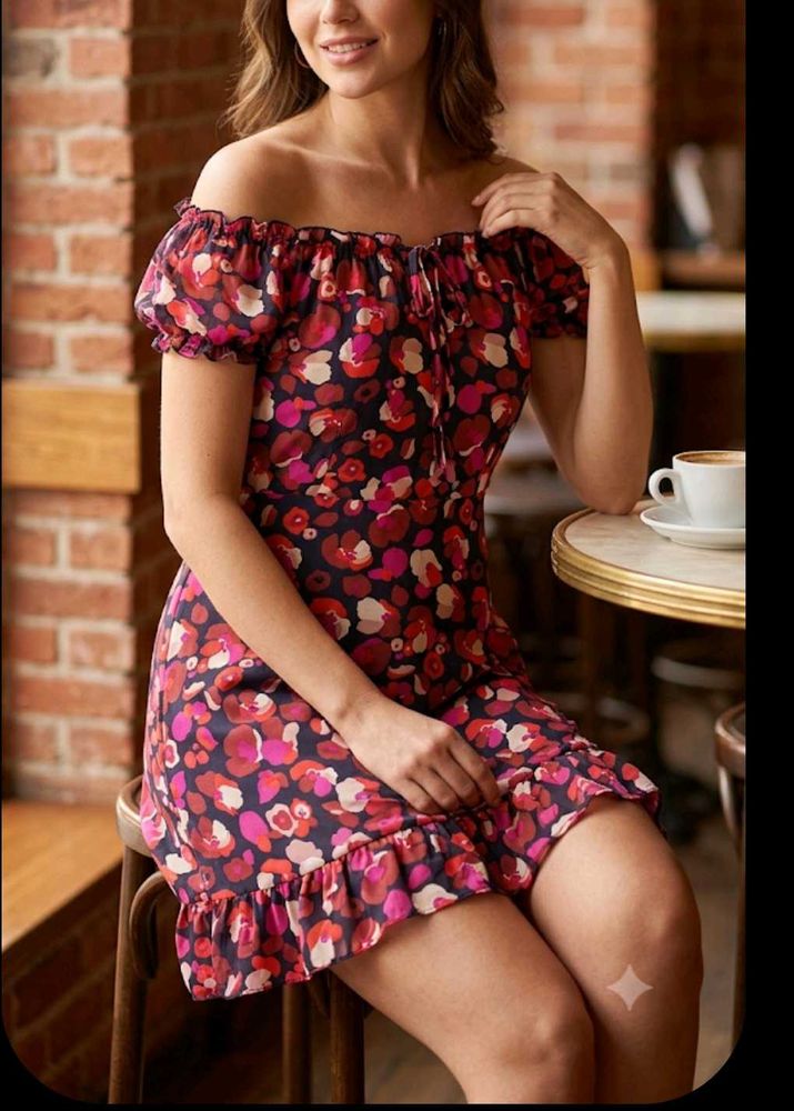 Off-Shoulder Floral Print Dress