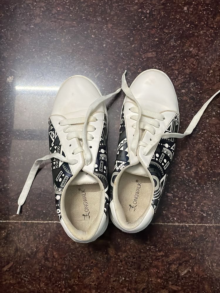 White Printed Sneakers