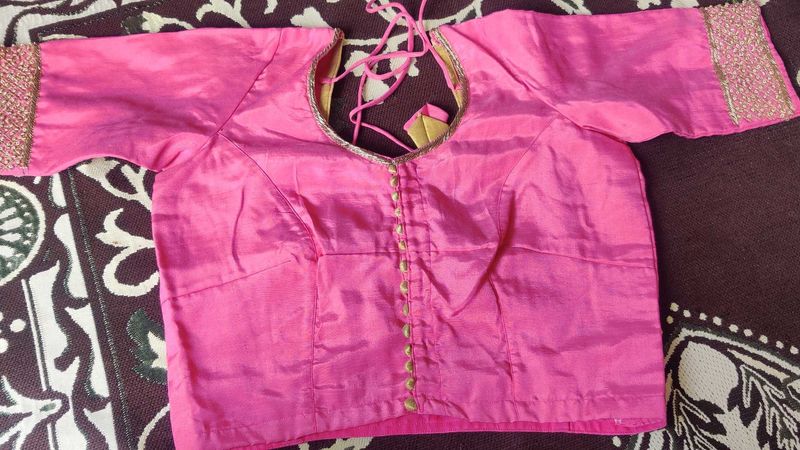 Pink Embellished Saree Blouse