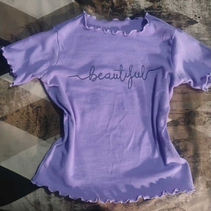 Cute Purple "Beautiful" Ribbed Top