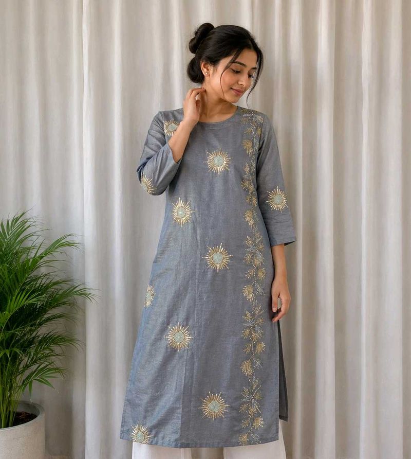 Designer Grey Kurta with Golden Embellishments