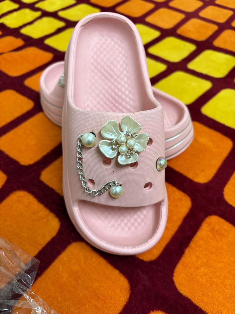 Pink Pearl Embellished Slides
