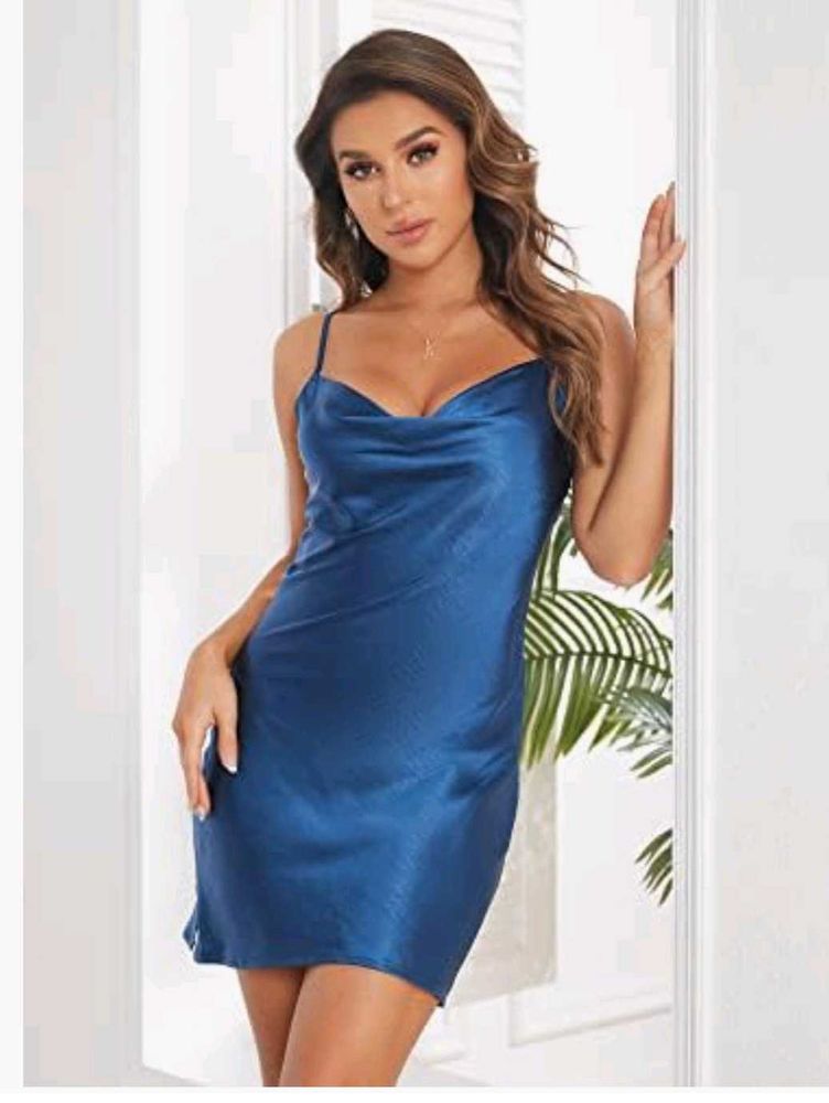 Elegant Blue Satin Slip Dress