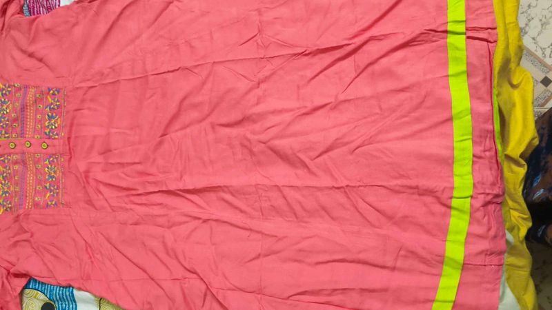 Pink Kurta with Embroidered Yoke