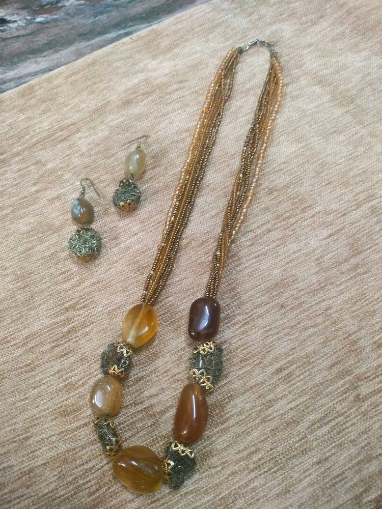 Beaded Necklace and Earring Set