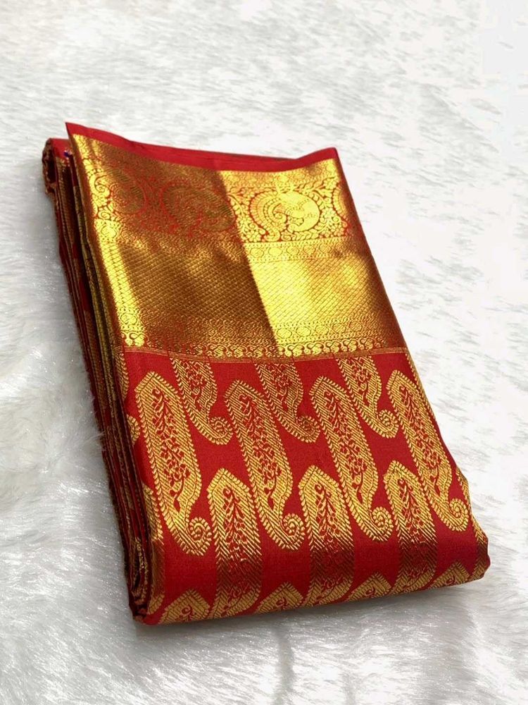 Vibrant Red &amp; Gold Silk Saree