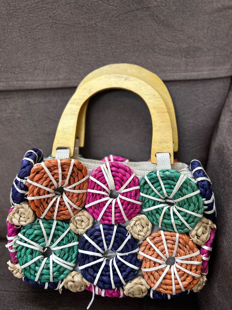Colorful Woven Top-Handle Bag