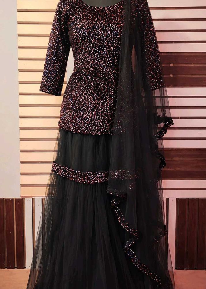 Sparkling Black Tiered Lehenga