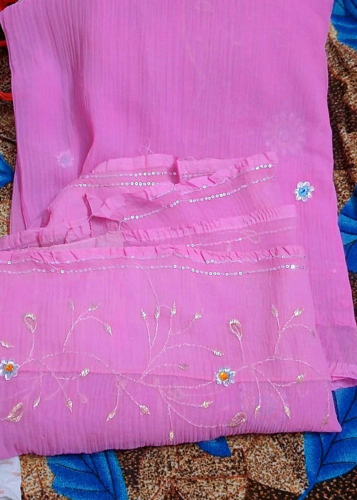 Pink crepe saree