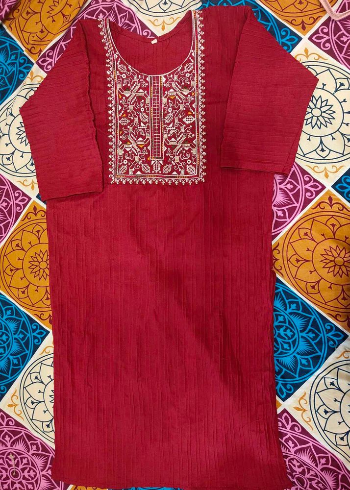 Embroidered Red Kurti