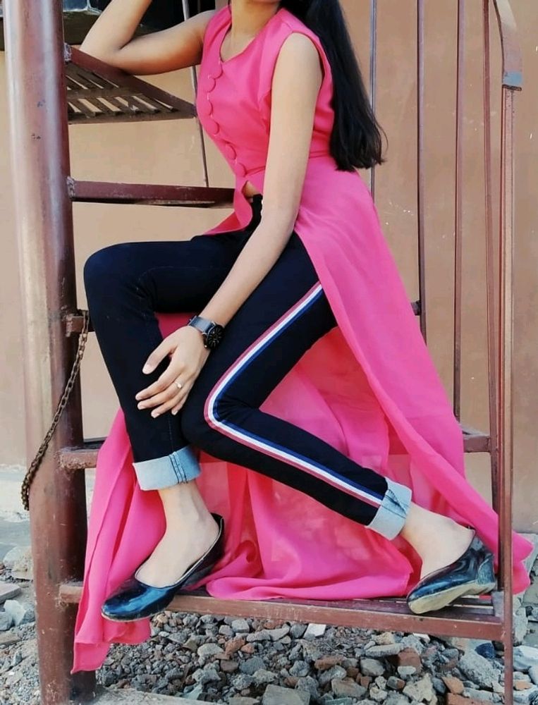 Pink Front Open Kurti