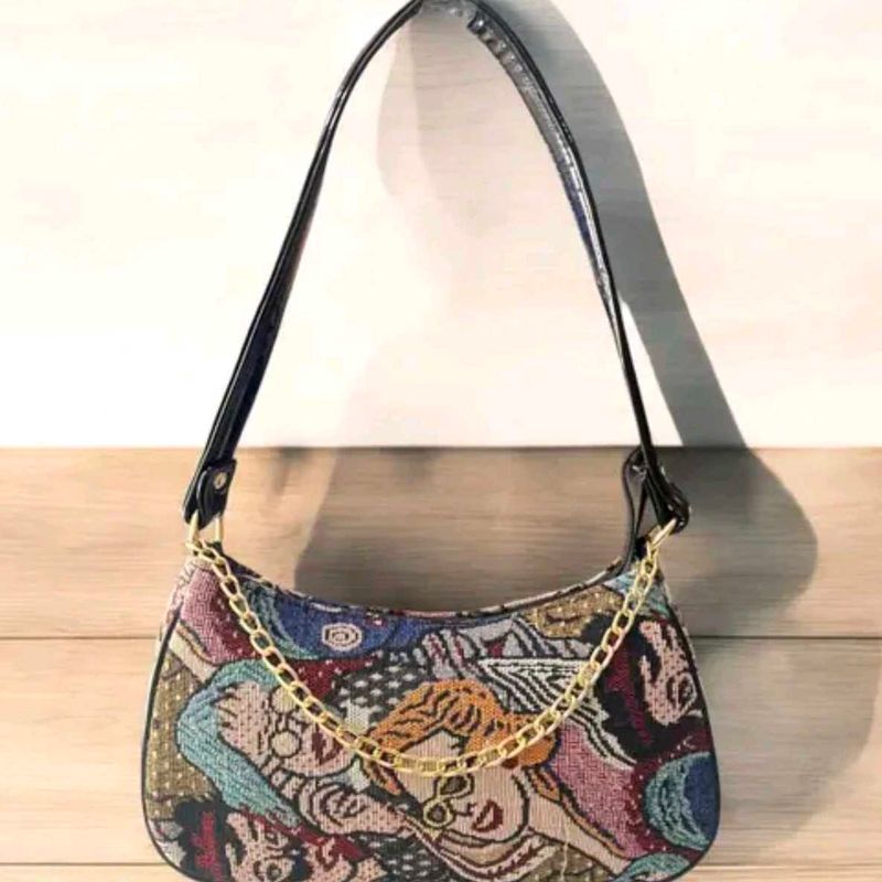 Unique Tapestry Hobo Bag with Gold Chain
