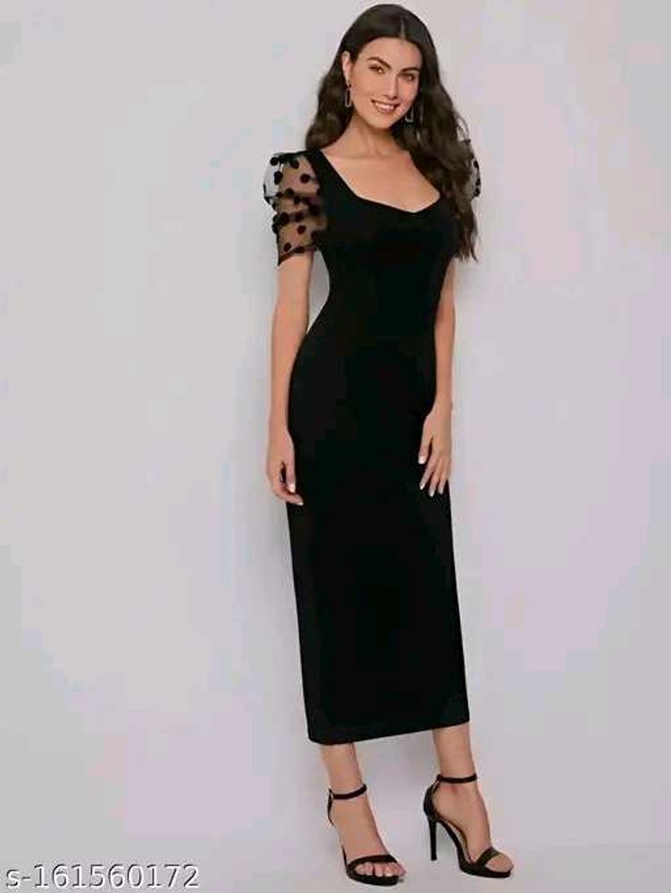 Elegant Black Dress with Polka Dot Sleeves