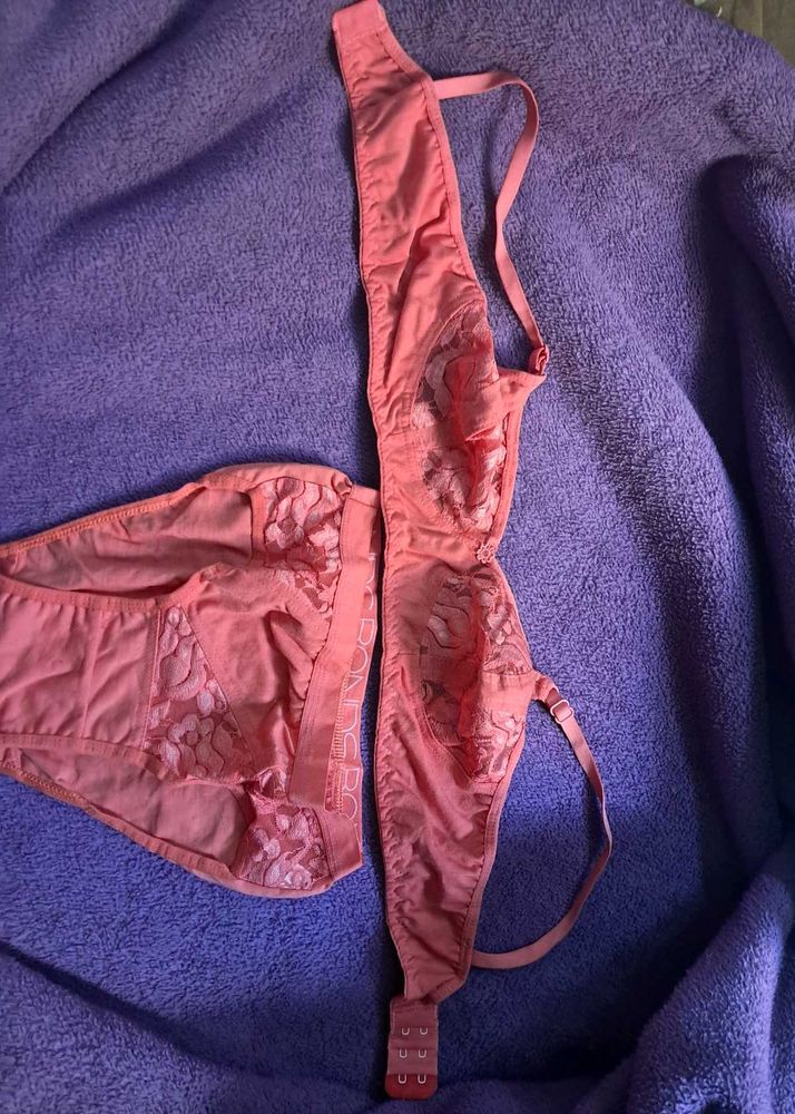 Lace Trimmed Pink Bra