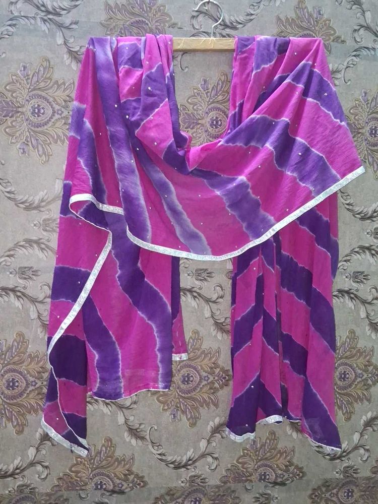 Vibrant Pink &amp; Purple Striped Dupatta of 1