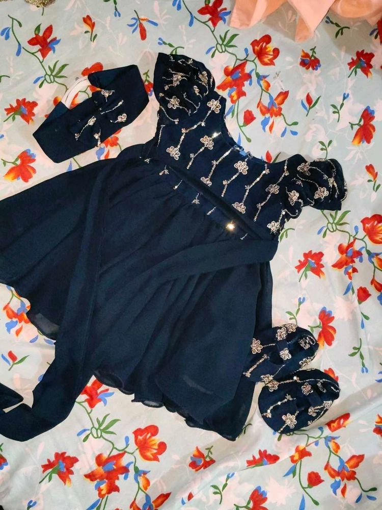 Elegant Dark Blue Girls' Party Dress