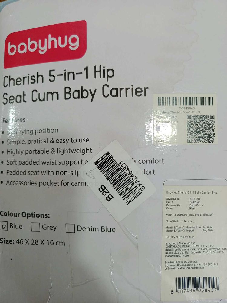 Babyhug Cherish 5-in-1 Hip Seat Baby Carrier