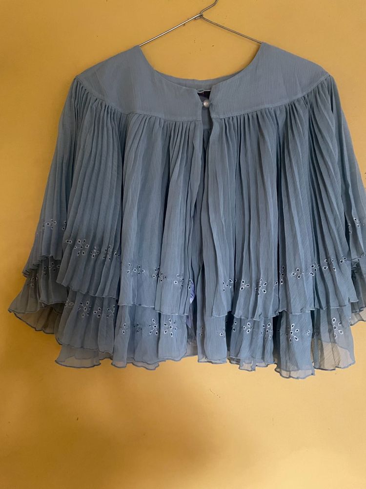 Boho Blue Pleated Layered shrug  Blouse