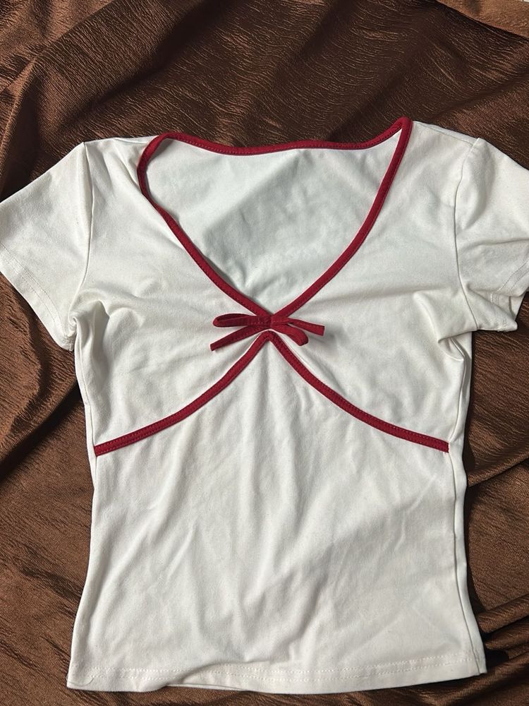 Cute White Top with Red Trim