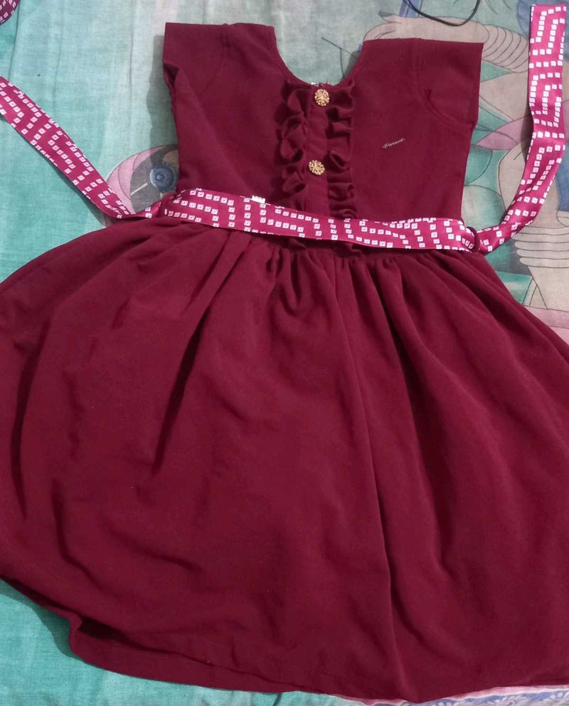 Maroon Ethnic Gown with Belt