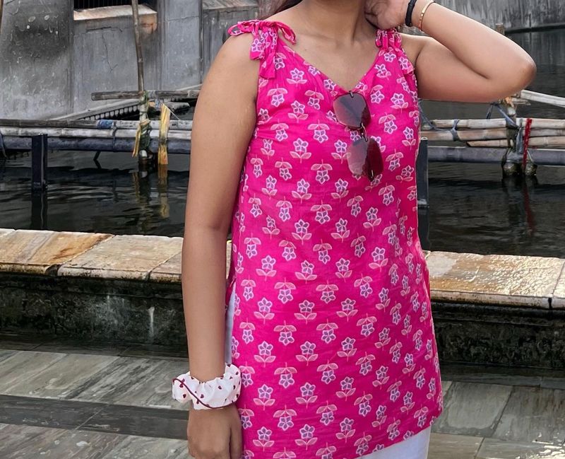 Pink Printed Cotton Kurta