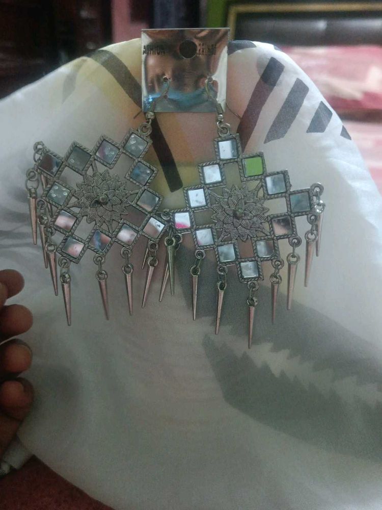 Oxidized Mirrorwork Jhumka Earrings