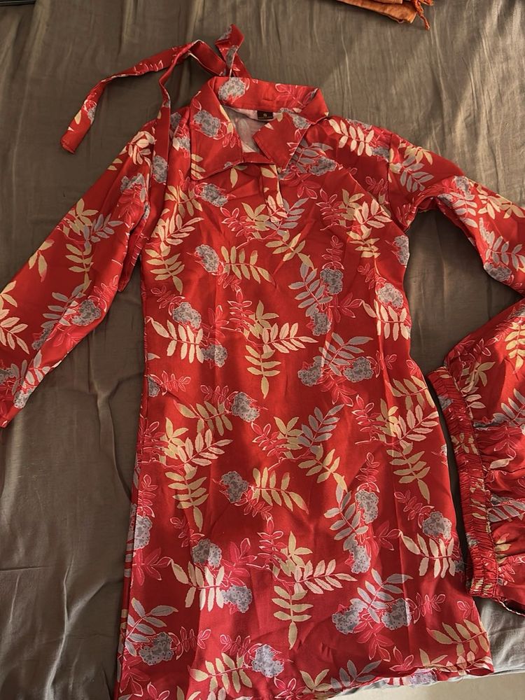 Red Floral Kurta Set