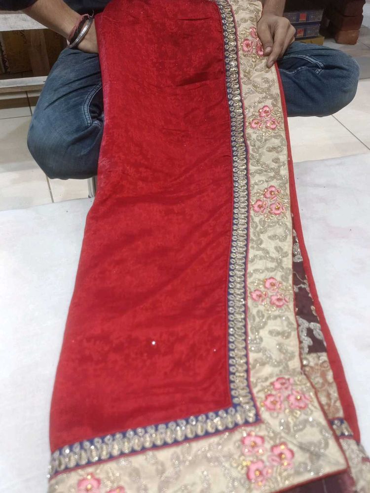 Beautiful Red Embroidered Saree