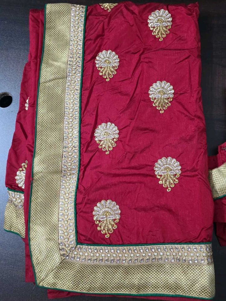 Red Embroidered Silk Saree