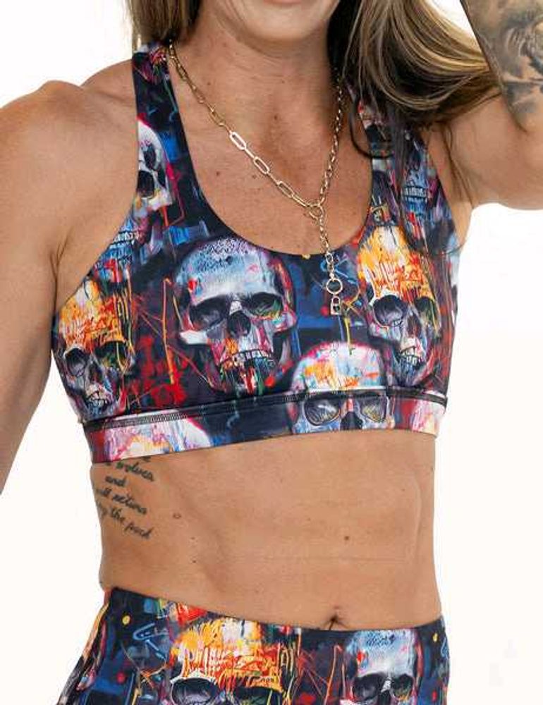 Edgy Skull Print Sports Bra