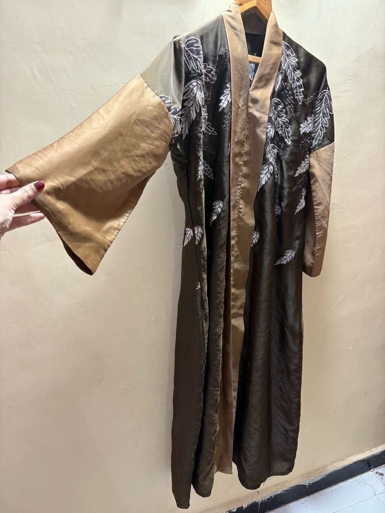 Elegant Brown Abaya with Leaf Design