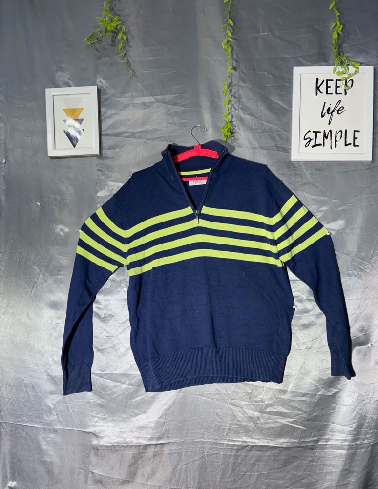 Navy &amp; neon green  Striped Sweater