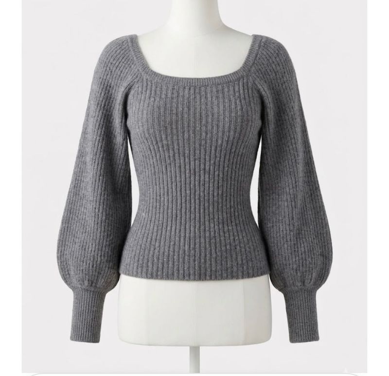 Gray Ribbed Square Neck Sweater
