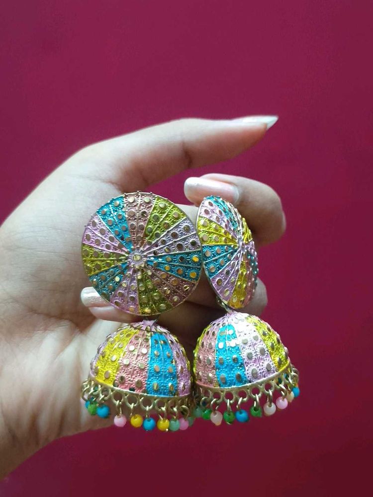 Colorful Jhumka Earrings with Ring