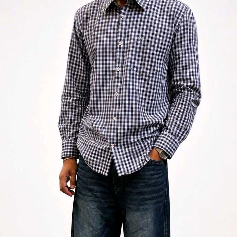 Men's Blue Gingham Checkered Shirt