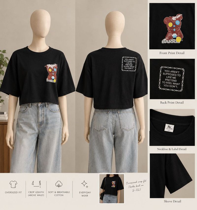 Cute Bear Graphic Crop T-Shirt