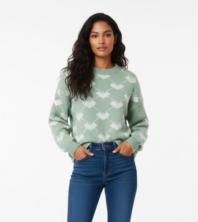 Heart Pattern Knit Sweater