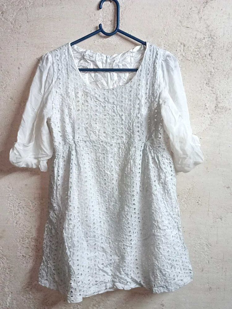 White Eyelet Tunic Top Layered