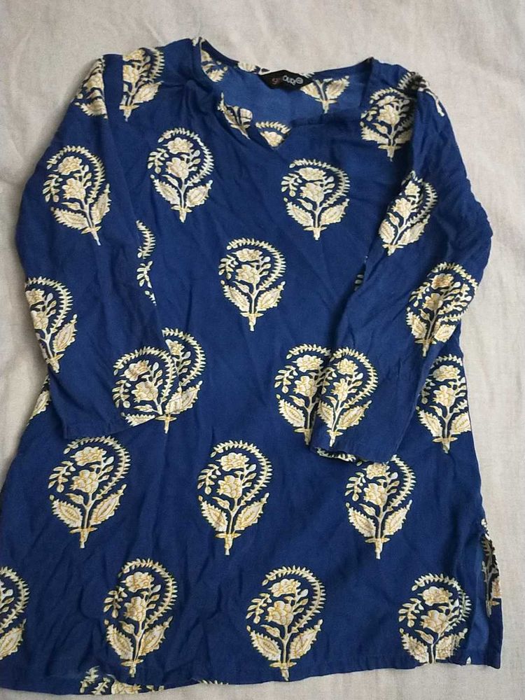Blue Kurta with Floral Print