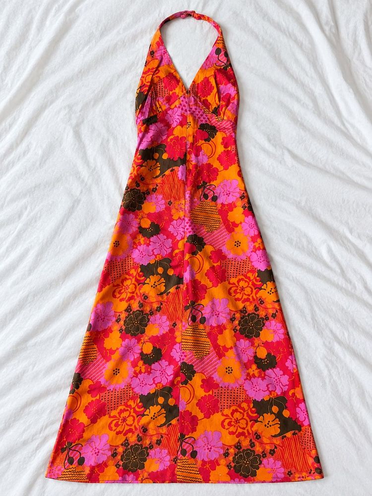 Vibrant Floral Halter Maxi Dress