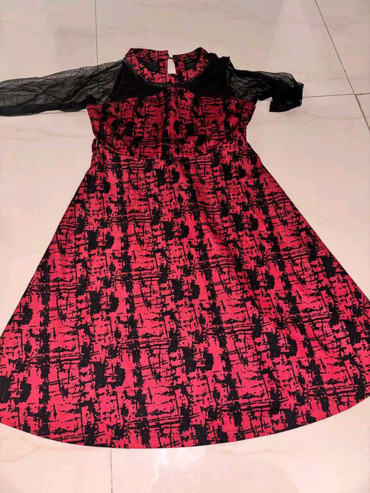 Red &amp; Black Print Dress