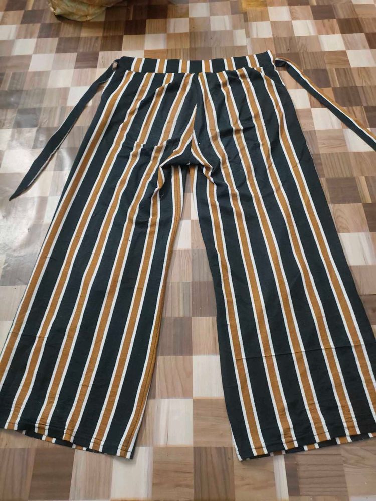 Striped Palazzo Pants with Belt