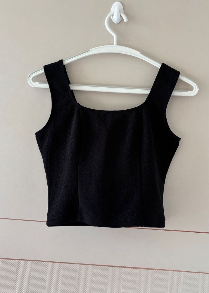 Sleek Black Square Neck Tank Top