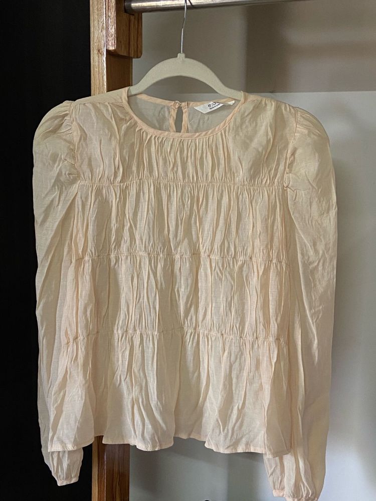 Sheer Tiered Puff Sleeve Blouse
