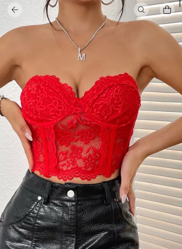 Red Lace Bustier Corset Top